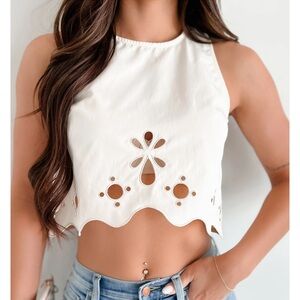 Moments That Matter Embroidered Cut-Out Crop Top Ivory NWT